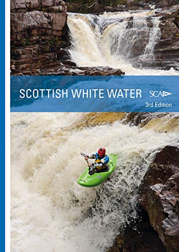 Book cover: kayaker on a Scottish waterfall, rocky landscape.