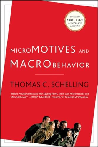 Red book cover with white text: "Micromotives and Macrobehavior" by Thomas C. Schelling.