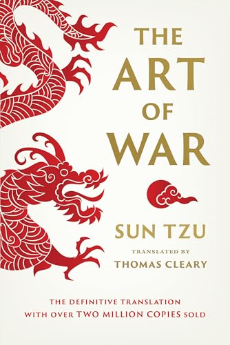 Book cover for The Art of War by Sun Tzu with red dragon illustrations.