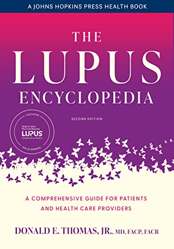 Book cover: "The Lupus Encyclopedia," second edition, purple with butterflies.