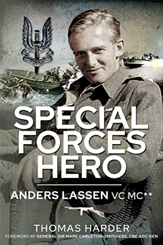 Book cover featuring a portrait of Anders Lassen with military insignia and wartime imagery.