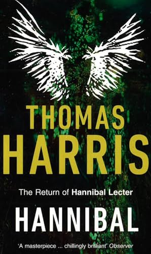 Book cover for "Hannibal" by Thomas Harris with white wings and gold text.