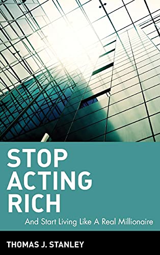 Book cover with teal text reading “Stop Acting Rich” and a skyscraper image.