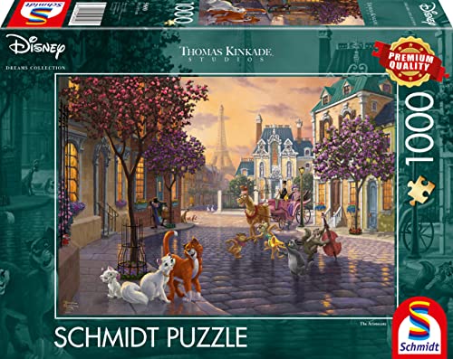 “Aristocats” puzzle depicts cats in a Parisian street scene with the Eiffel Tower.