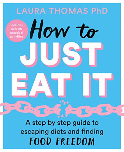 Book cover with pink and blue text: "How to Just Eat It," broken chain illustration.
