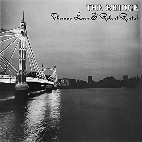 Black and white album cover featuring a bridge over water.