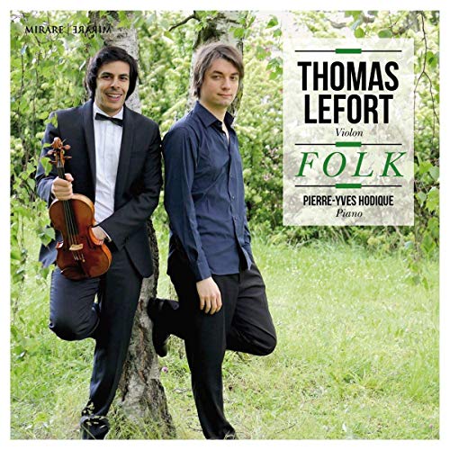 CD cover featuring two men with violins standing by a tree.