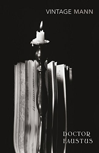 Book cover: "Doctor Faustus" with a candle and open book image.