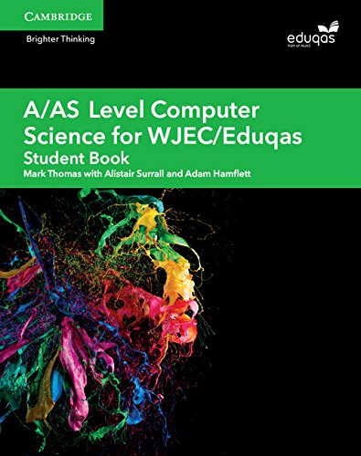 A/AS Level Computer Science textbook cover with a colorful paint splash on black background.