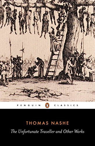 Vintage illustration of a crowded scene with figures hanging from trees.