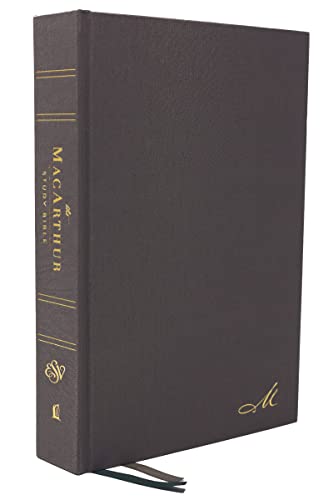 Black genuine leather MacArthur Study Bible with gold lettering and spine details.