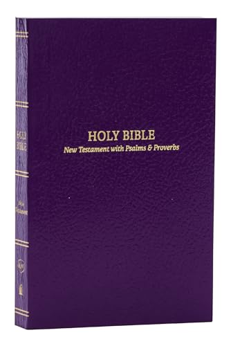 A purple, textured-cover Holy Bible, New Testament with Psalms and Proverbs, standing upright.
