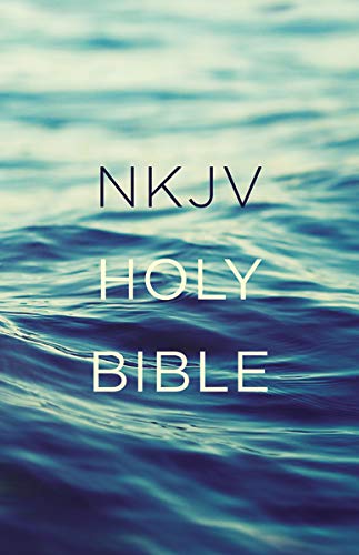 The cover of an NKJV Holy Bible featuring a blue water background.