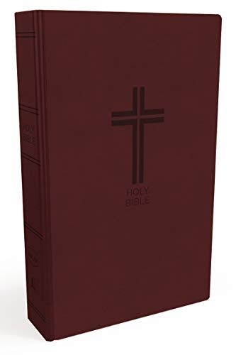 Burgundy imitation leather Bible with a cross embossed on the cover.