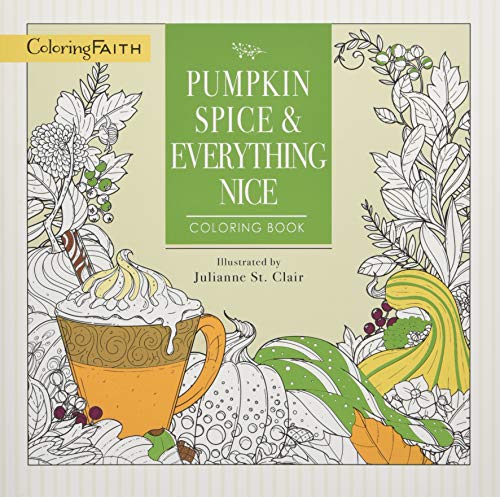 Coloring book cover with pumpkin, spice latte, and autumn foliage illustrations.