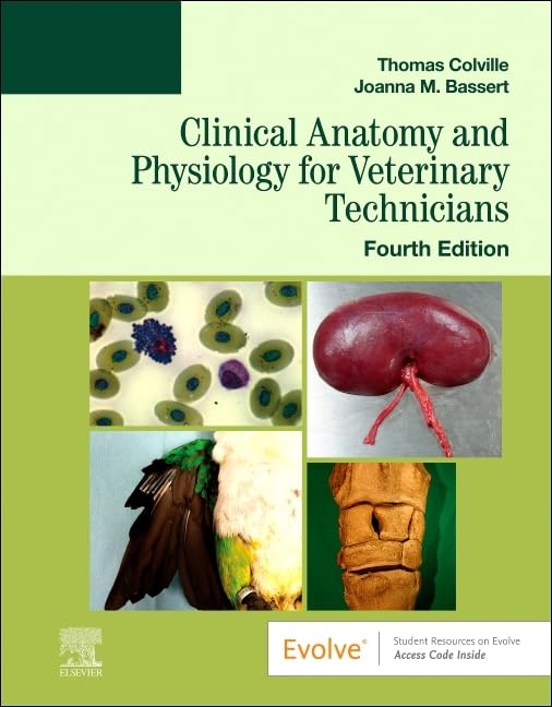 Textbook cover: "Clinical Anatomy and Physiology for Veterinary Technicians," fourth edition.