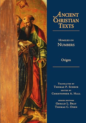 Book cover: "Homilies on Numbers" by Origen, with religious artwork.