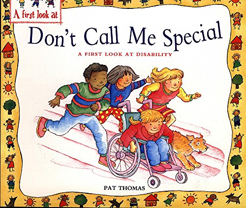Children playing together, one using a wheelchair, book cover illustration.