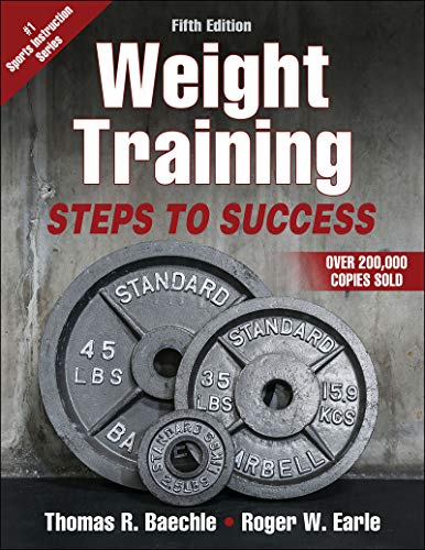 Book cover: "Weight Training: Steps to Success" with weight plates.
