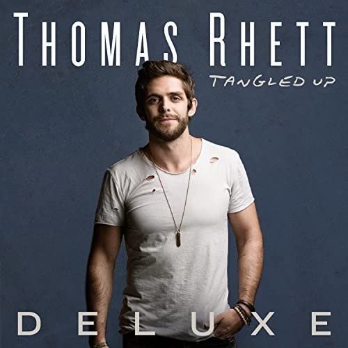 Thomas Rhett wearing a white t-shirt against a dark blue background on album cover.