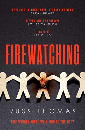 Book cover for Firewatching by Russ Thomas featuring a row of paper dolls burning.