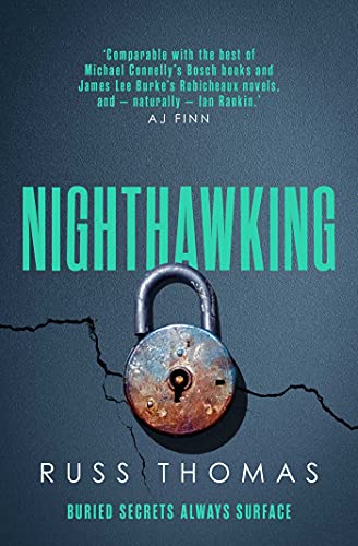 Book cover: dark teal with large white title, padlock, and cracked texture.
