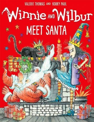 Winnie, Wilbur, and Santa Claus near a decorated fireplace.