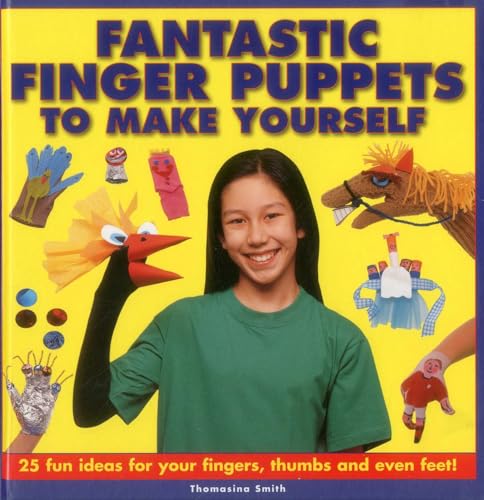 Book cover with a girl and colorful handmade finger puppets.