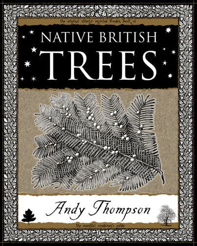 Book cover titled Native British Trees with a central illustration of a yew branch.
