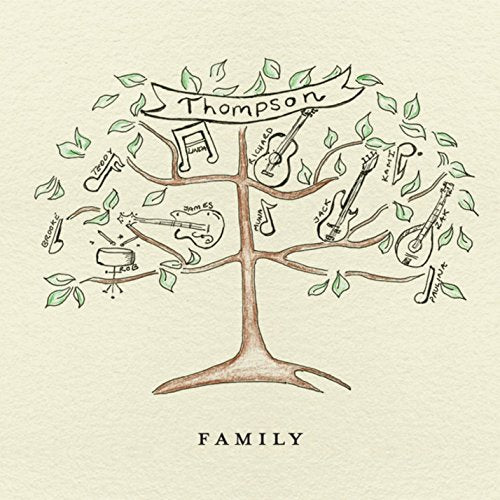 CD cover: a hand-drawn tree with musical instruments and family names.