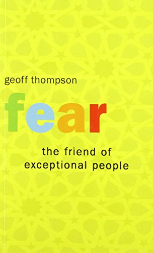 Book cover with yellow geometric background, title text "fear" in colorful letters, author Geoff Thompson.