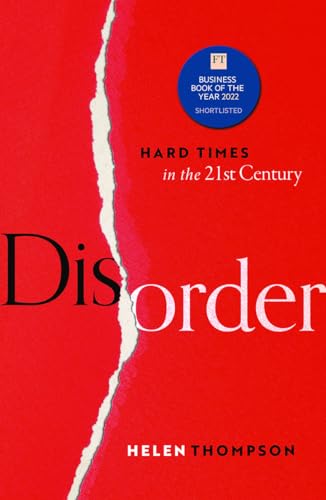 Book cover with red background, a vertical paper tear, and title Disorder by Helen Thompson.