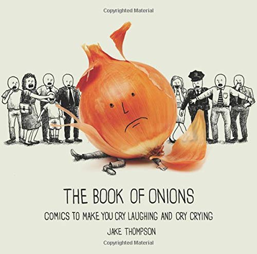 Book cover: a sad, anthropomorphic onion surrounded by sketched people.