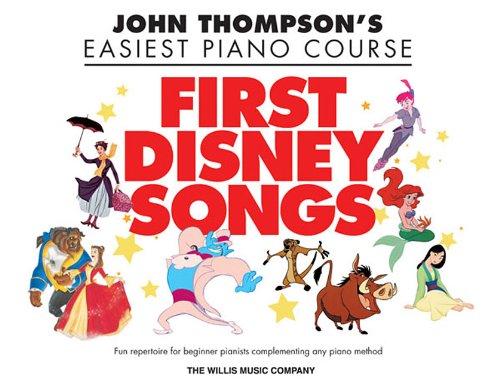 Piano book cover featuring Disney characters and colorful starbursts.