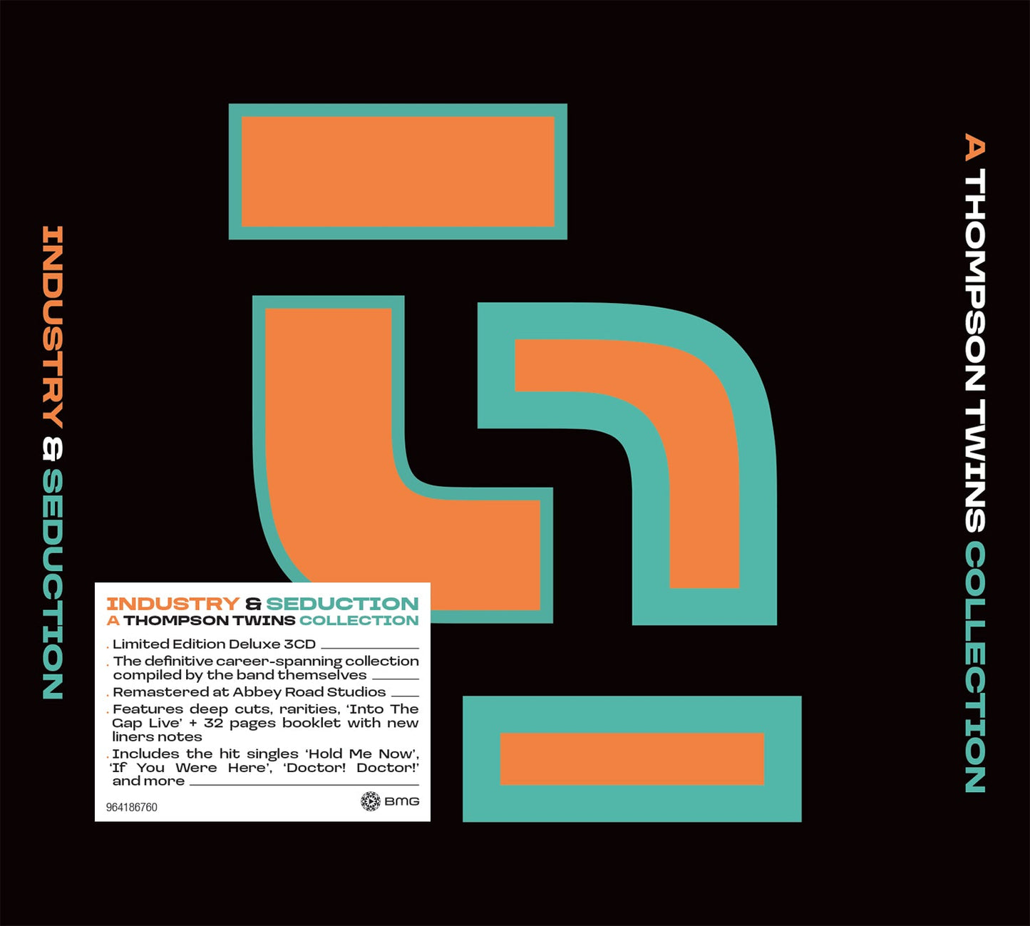 Album cover for Thompson Twins’ “Industry & Seduction” with teal and pink design.