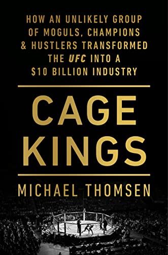 Book cover for “Cage Kings” with a blurred image of a UFC fight.
