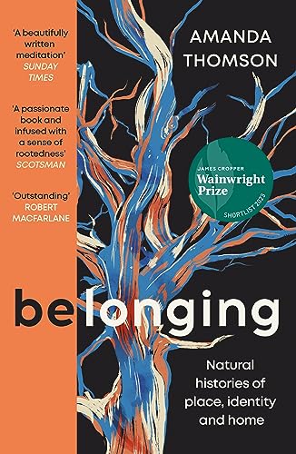 Book cover: “Belonging” by Amanda Thomson, featuring abstract tree illustration.