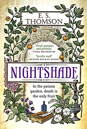 Book cover for “Nightshade” featuring floral designs and gothic elements.