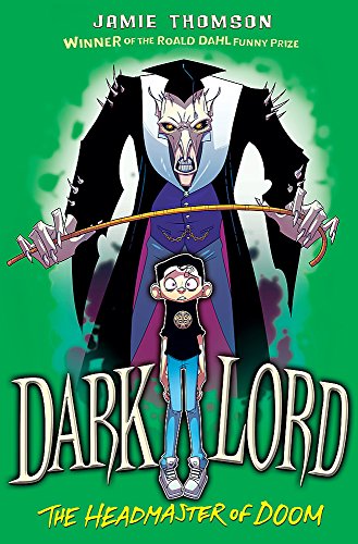 Book cover: menacing headmaster looms over a small boy in purple.