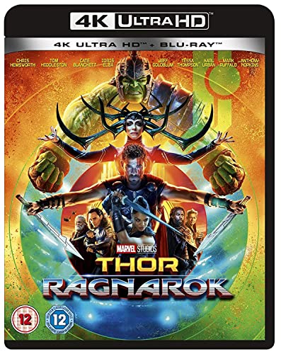 Thor Ragnarok 4K Blu-ray cover featuring Thor, Hulk, and Valkyrie.