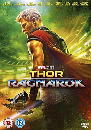 Thor Ragnarok DVD cover featuring Thor holding a sword against a tan background.