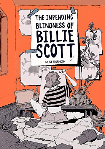 A person in a striped shirt sits on a bed drawing in a room.
