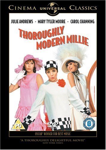 “Thoroughly Modern Millie” DVD cover with three women in 1920s flapper attire.