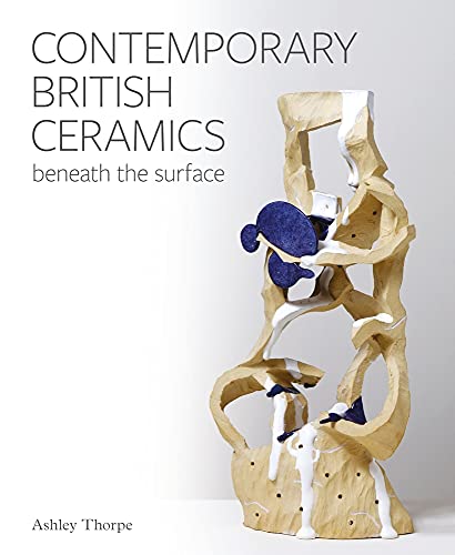 Book cover featuring a tall, textured, cream and blue ceramic sculpture.