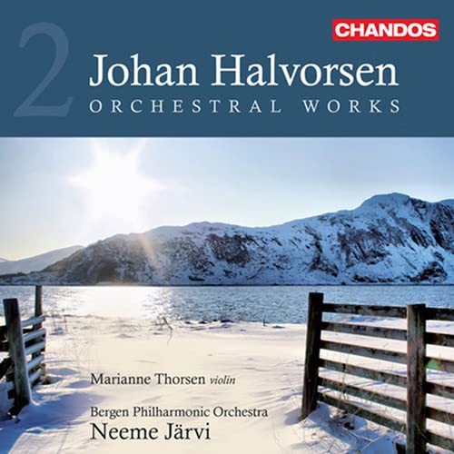 CD cover for Johan Halvorsen’s Orchestral Works 2, snowy landscape.