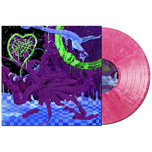 Pink vinyl record with colorful, distorted digital art album cover.
