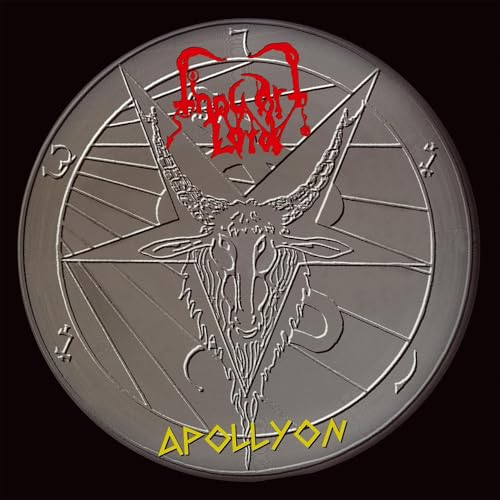 Silver vinyl record with a pentagram, goat skull, and red text.