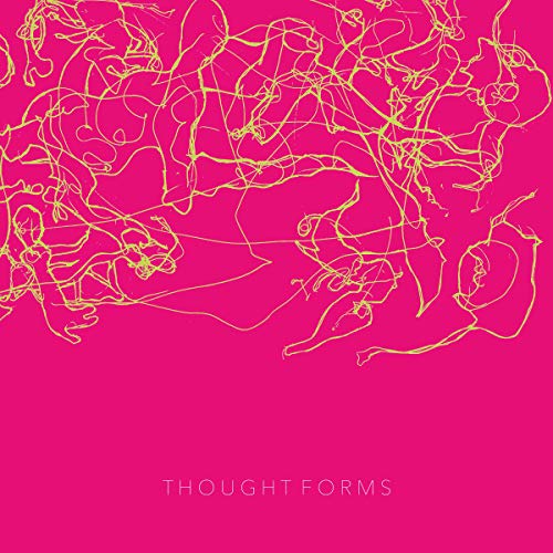 Bright yellow line-drawn horses on a vibrant pink album cover.