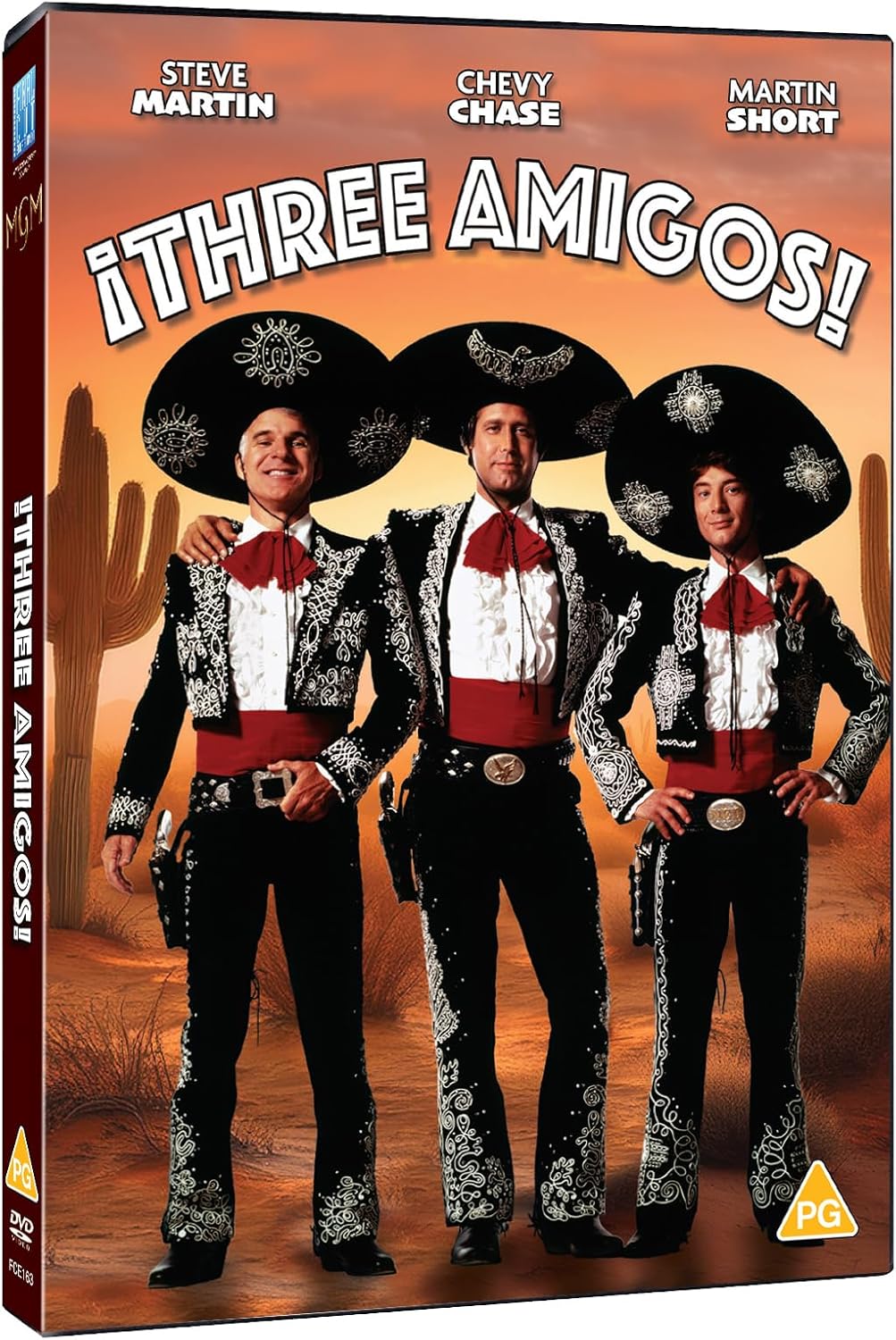 Three Amigos!" DVD cover featuring Steve Martin, Chevy Chase, and Martin Short in costume.