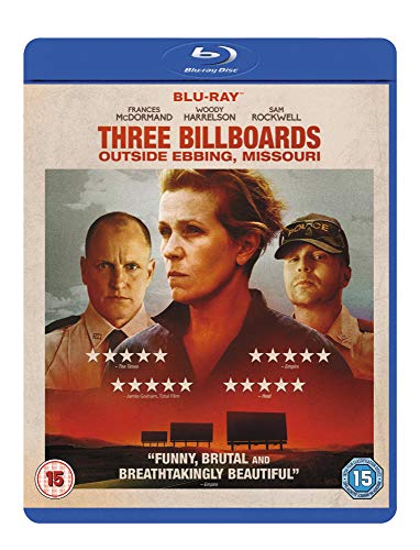 Blu-ray cover featuring three actors above silhouettes of billboards against a sunset background.
